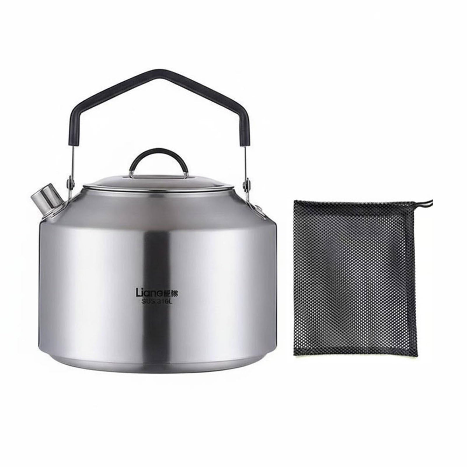 Picknickkanne Edelstahl Wasserkocher Teekessel Camping Kochtopf aus Rostfreiem 316L Stahl mit Komfortablem Griff für Wandern Picknick Outdoor Haushalt, 1500ML, Mit Tasche