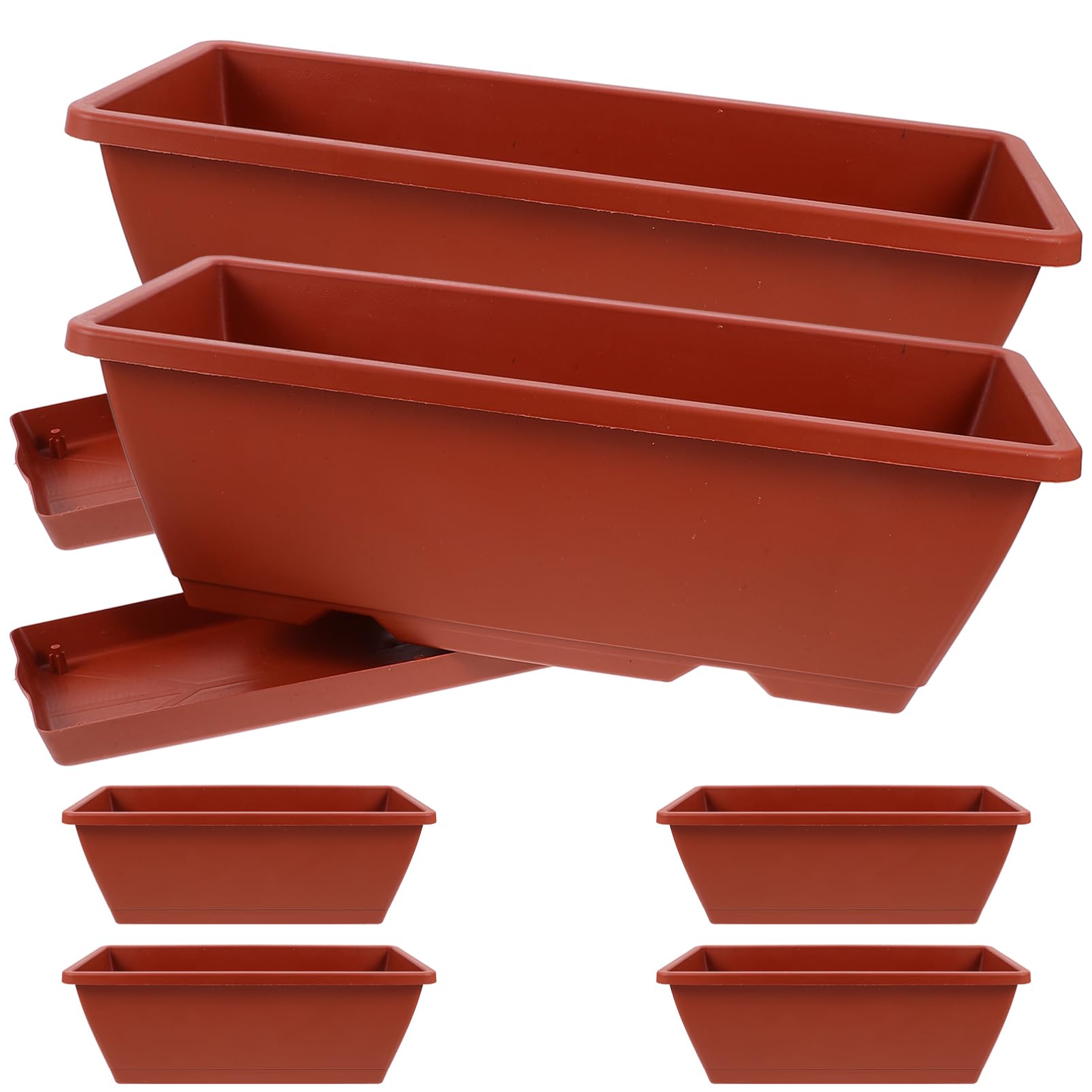 HANABASS 6pezzi Vasi in Plastica Rettangolari Rossi Per Piante Grandi Bonsai e Orto Da Interno Ed Esterno Profondi Traspiranti e Resistenti Per Balcone e Ufficio