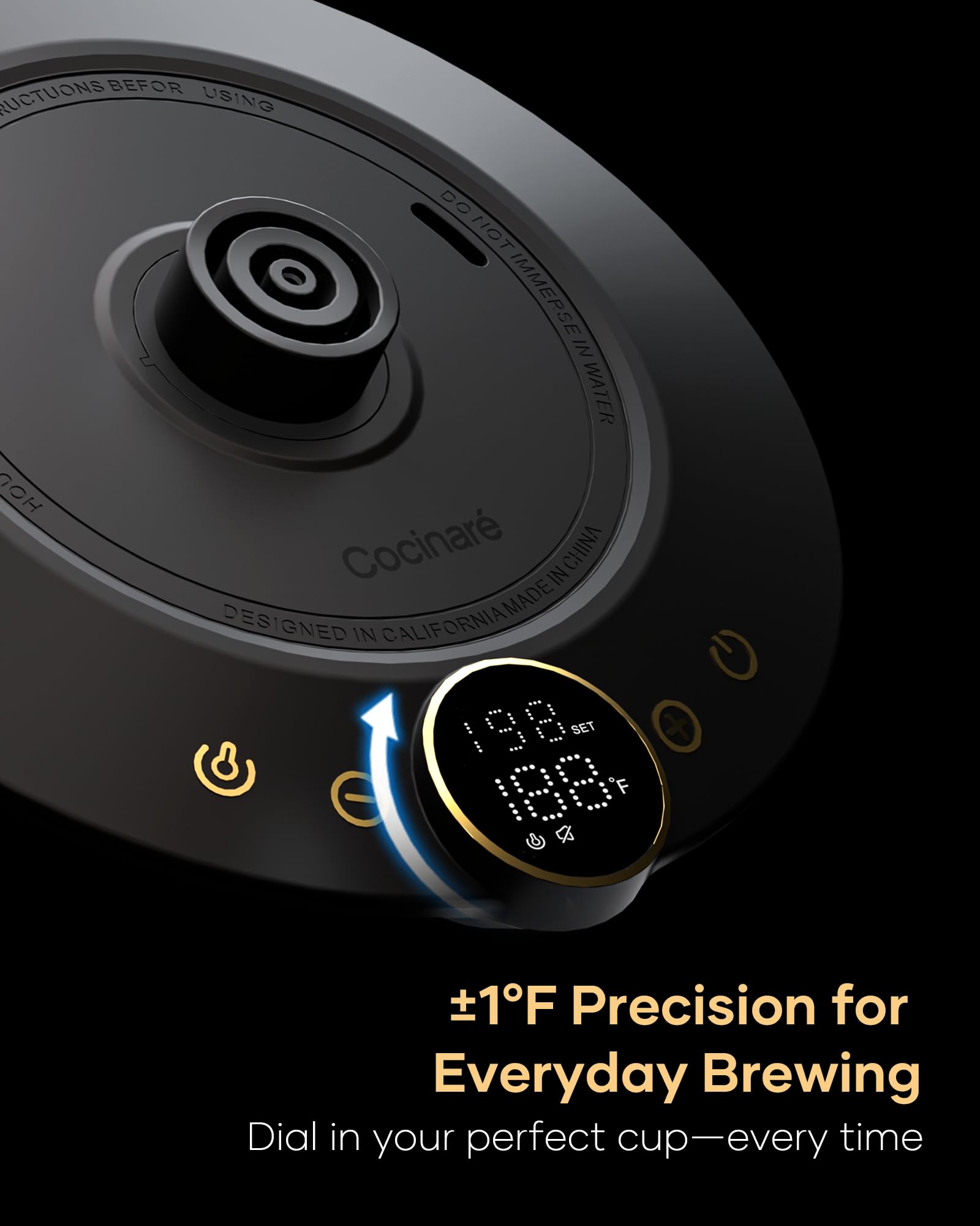 Cocinare FLOW B9 - Hervidor eléctrico de cuello de cisne con control preciso de temperatura para verter café y té, interior de acero inoxidable, calentamiento rápido para agua hirviendo, 1500 W/0.9 L