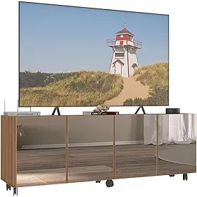Rack Tv até 50 Polegadas 4 Portas com Rodízios e Espelhos Multimóveis Mp1080 Rustic