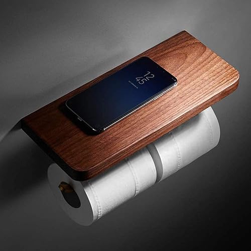 Miniatura 3 de NERDOH Soporte de papel higiénico de doble rollo con estante para teléfono soporte de papel higiénico de doble rollo de madera maciza