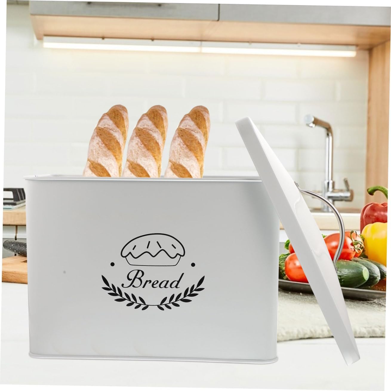 Luxshiny Iron Bread Box with Lid, Metal Kitchen Storage Box for Bread and Rice, Rectangular Iron Snack Container for Kitchen Organization and Food Storage