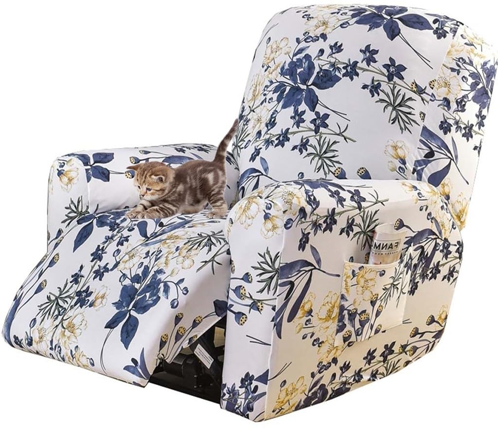 1/2/3 Seater Recliner Sofa Seat Covers Fabric Stretchy 4/6/8-Pieces Couch Slipcover Armchair Cover Non-Slip Furniture Protector, Elastic Spandex Soft Recliner Chair Protectors with Side Pocket ( Color