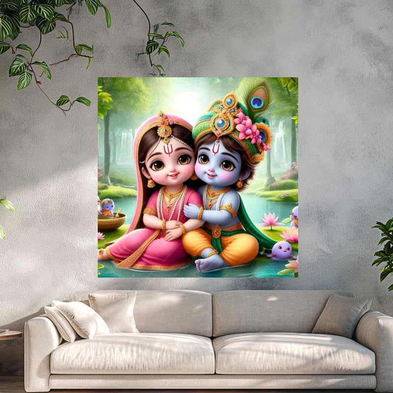 Image of British Terminal Cute little Bal Gopal Baby God Krishna| Kanha Ji | Laddu Lord Makhan Chor Painting Religious Poster for Pregnant Women for wall (matt thin vinyl,sticker,multicolor,unframed)| bj244