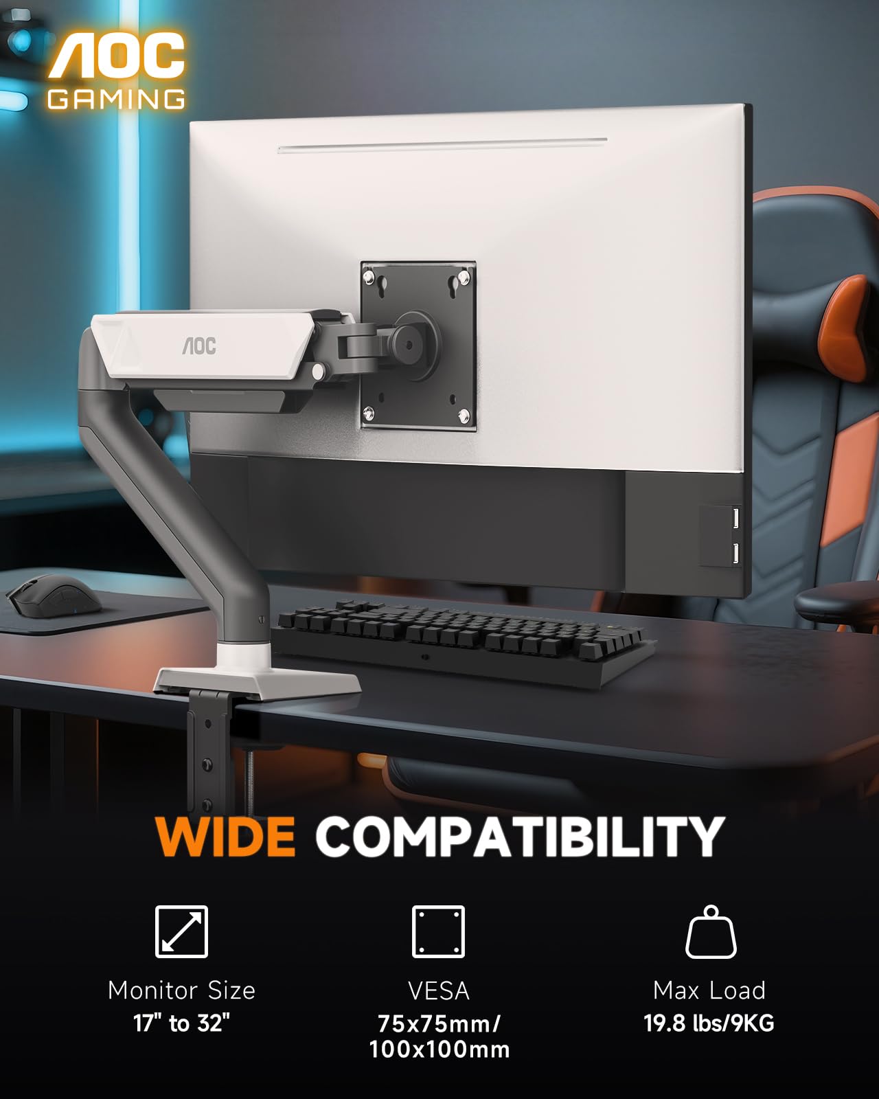 AOC 曲面モニター + モニターアーム Amazon.com: AOC Monitor Mount, Adjustable Single Monitor Arm for
