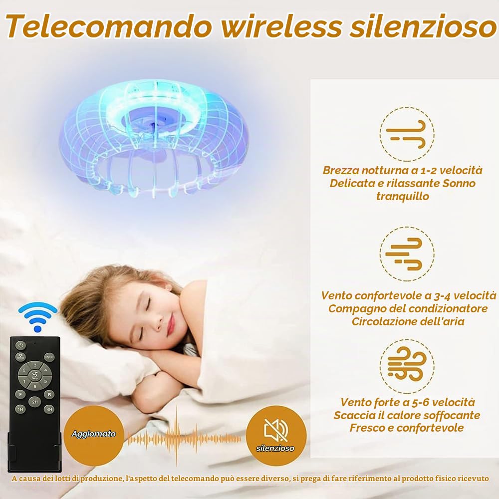 Ventilatore da soffitto silenzioso RGB con illuminazione, lampada da soffitto a LED con ventilatore e telecomando, dimmerabile, camera dei bambini, lampada con altoparlante Bluetooth, musica, lampada