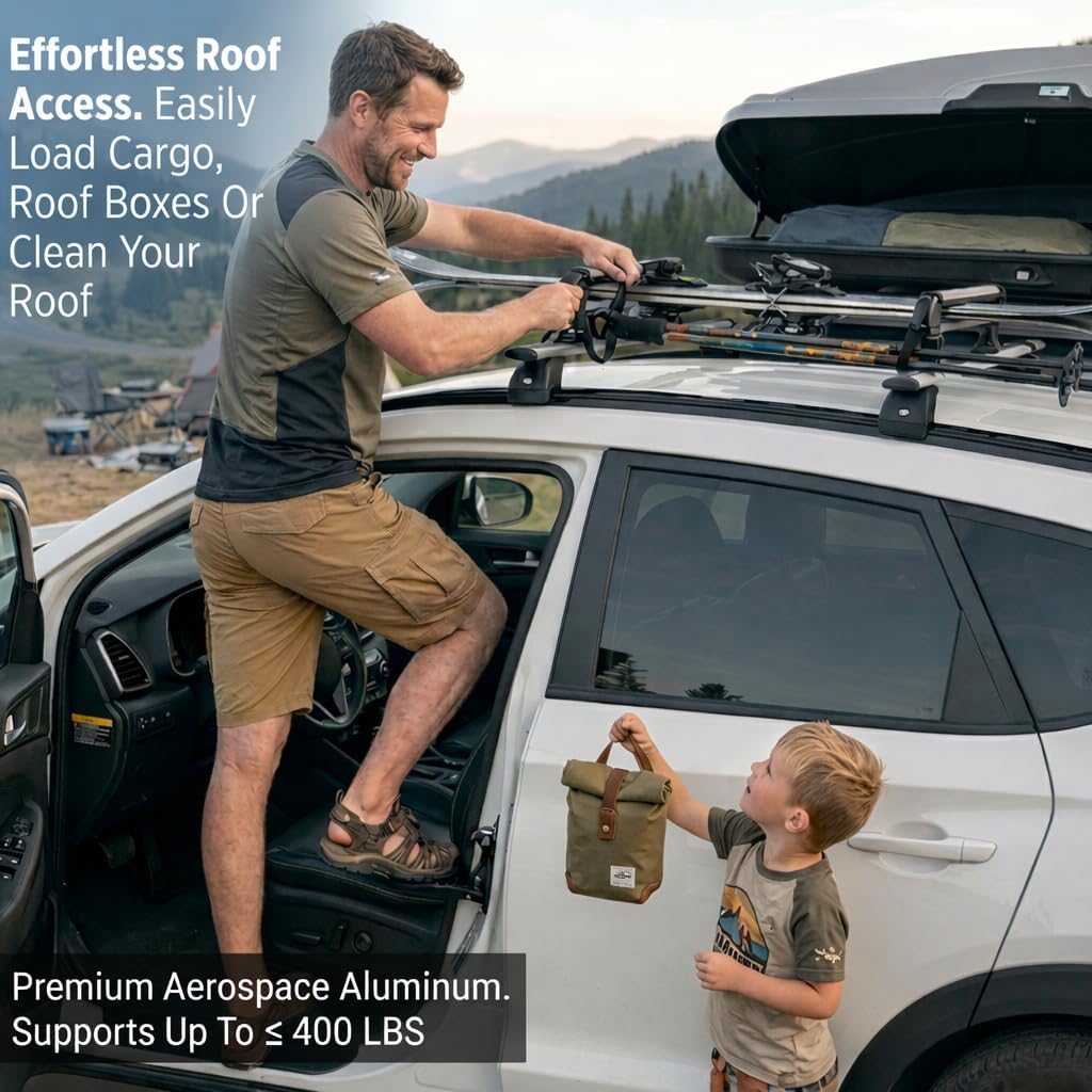 Car Door Step for Roof Access - Adjustable Multi-Angle Hook with Steel Plate Silicone Support Pad, Car Door Latch Step, Door Step for Car Roof Access, 400 lbs, Fits SUVs Trucks, Black