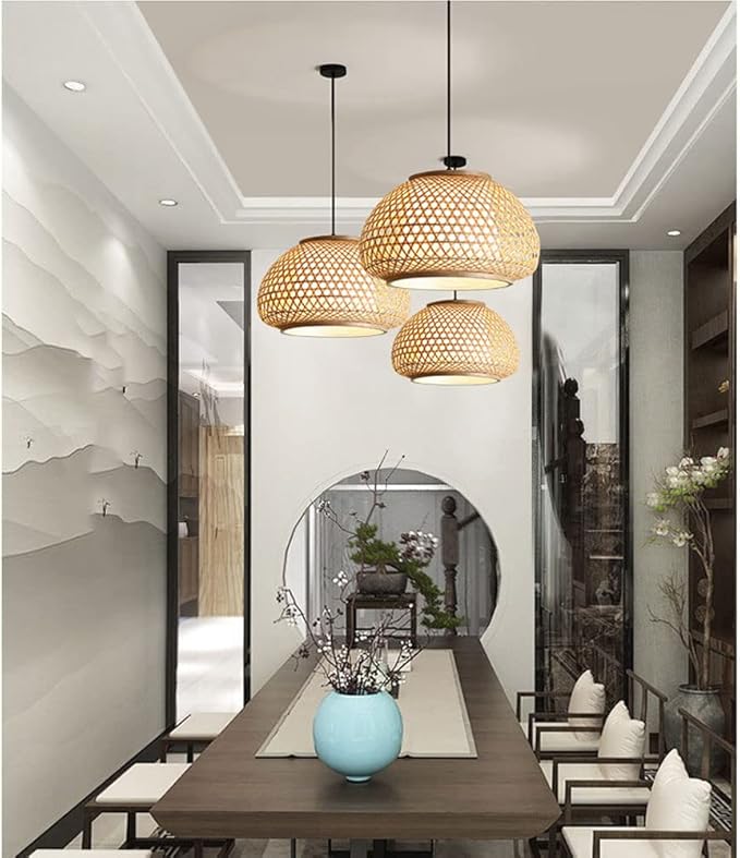 MODEBHD Wevende bamboe geweven lamp, rotan rieten kroonluchter, verstelbare hoogte creatieve lampenkap, voor keuken, woonkamer, villa slaapkamer gang verlichting photo 3