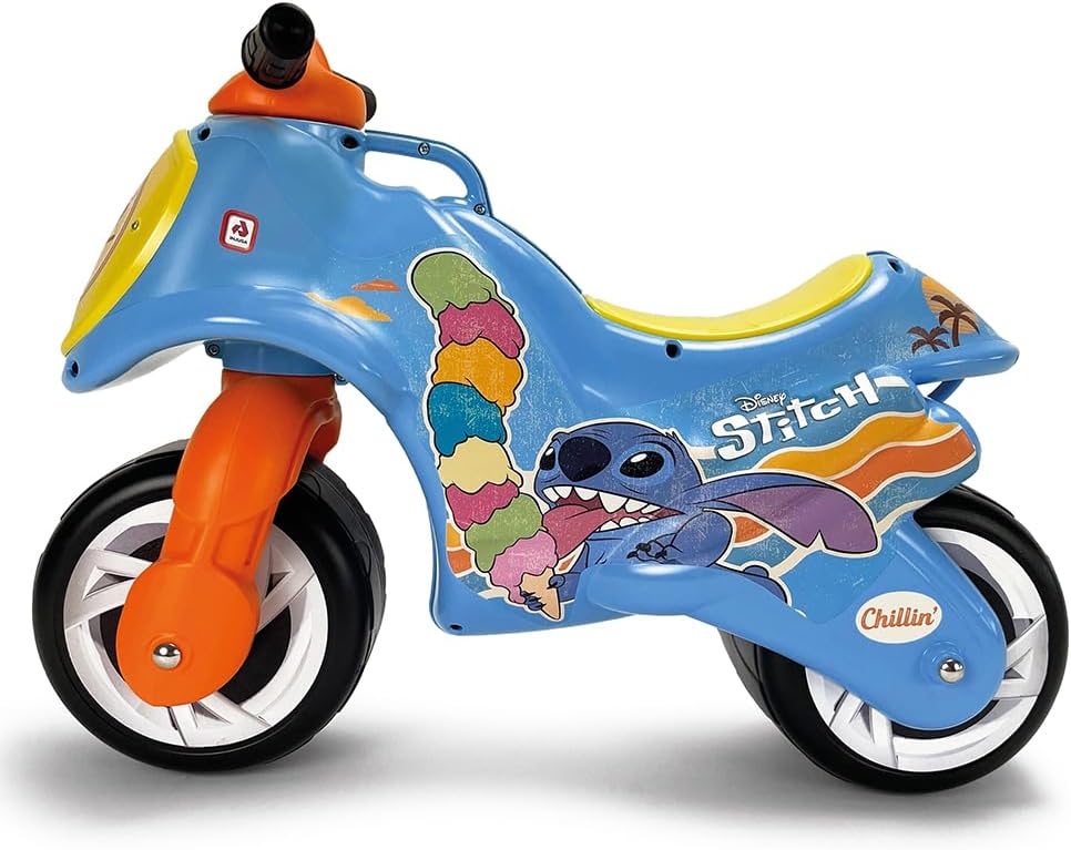 INJUSA - Neox Stitch Ride On Motorcycle for Children from 18 Months to 3 Years, with Permanent Stitch Decoration, Plastic Wheels and Carrying Handle for Parents, Blue