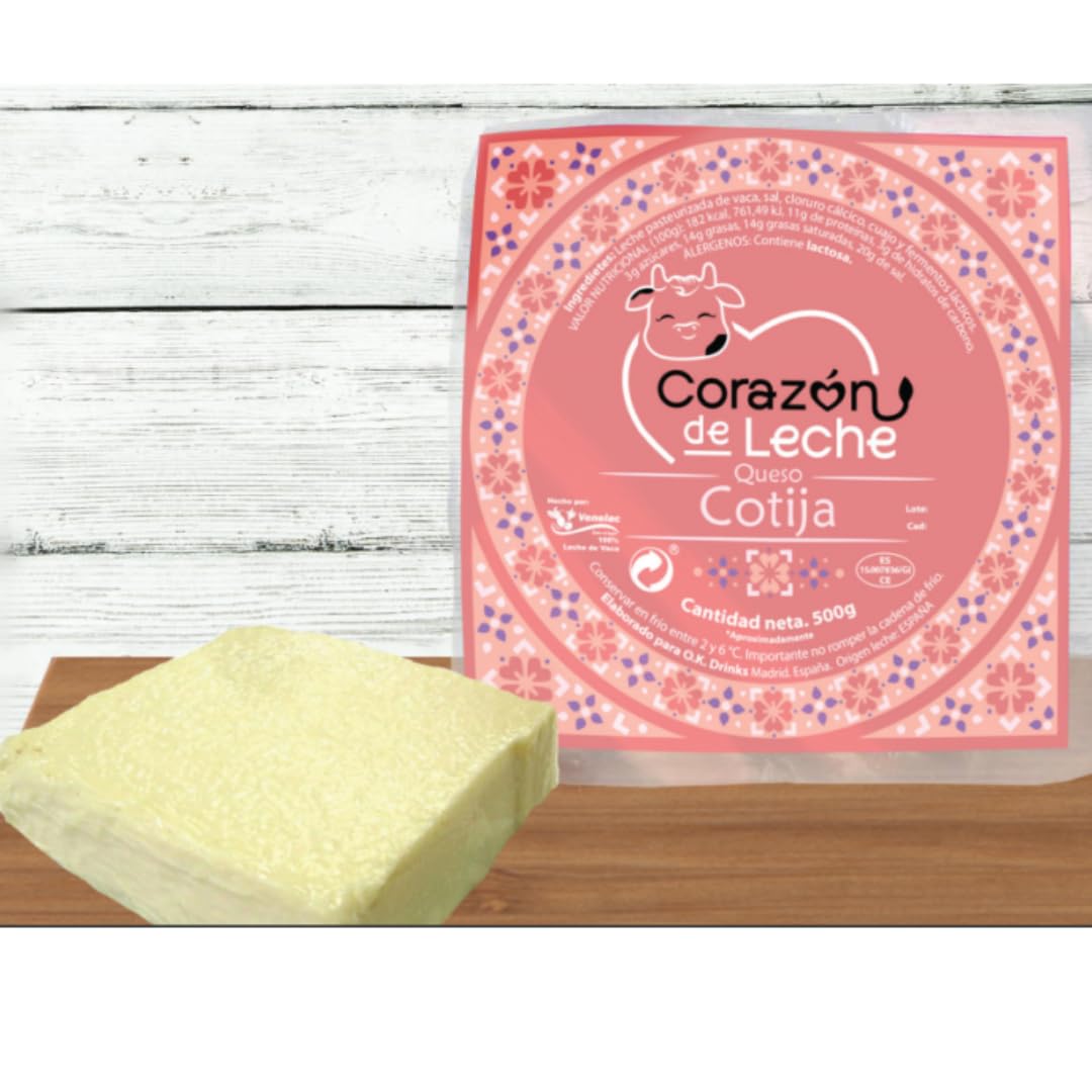 Queso Cotija Mexicano Corazón de Leche 500g – Queso Fresco Envejecido de Sabor Intenso y Textura Firme – Ideal para Espolvorear en Tacos, Elotes y Antojitos – Calidad Gourmet, Auténtico y Tradicional