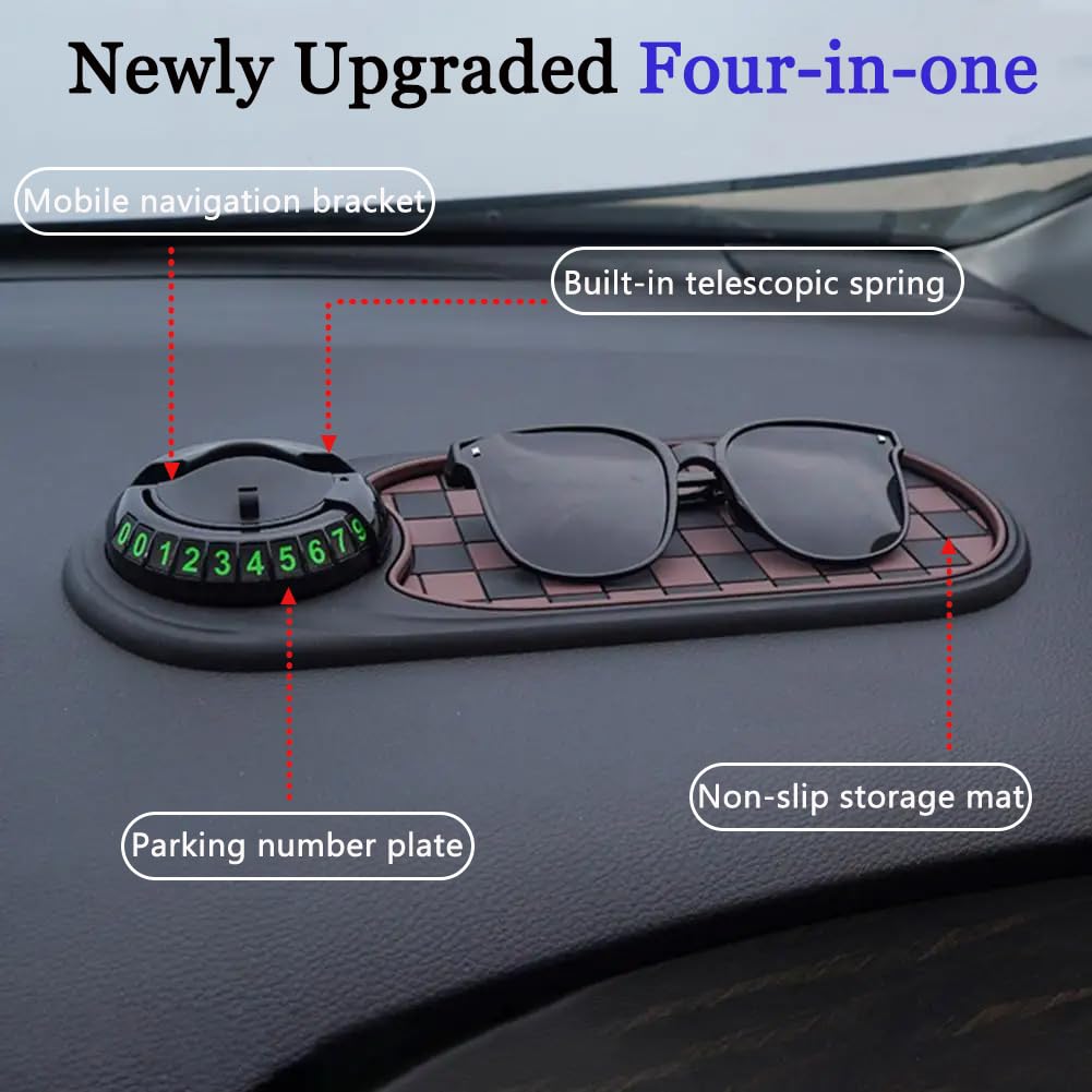 Multifunction Car Anti-Slip Mat Auto Phone Holder, Car Anti Slip Mat Phone Holder, Rotatable Anti Skid Car Dashboard Pad with Temporary Parking Numbe (1PCS - Brown)