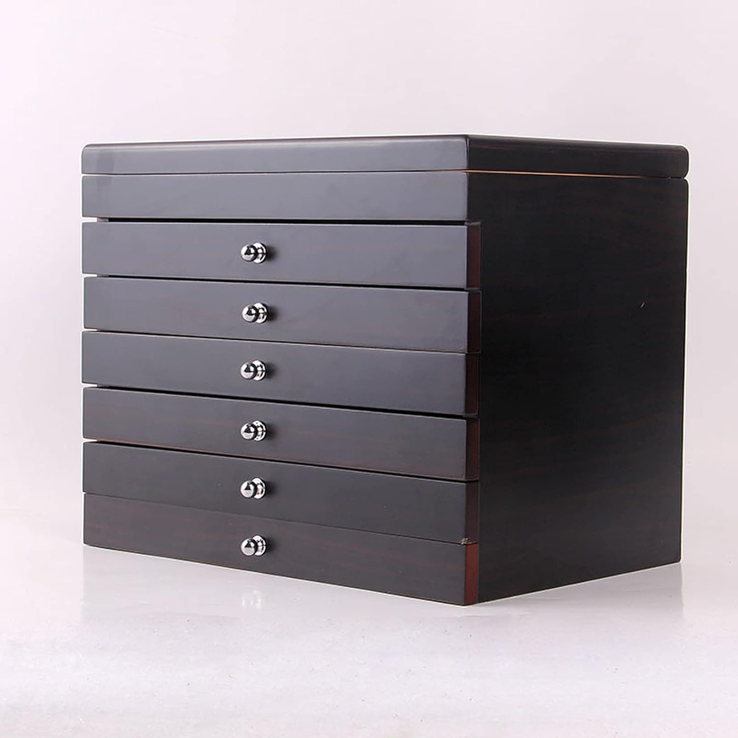 7-lagige Füllfederhalter-Displaybox mit 78 Fächern, Organizer, Aufbewahrungsfach aus Holz, Schubladenetui, Stiftehalter mit Glasfensterdeckel (Farbe: Schwarz)