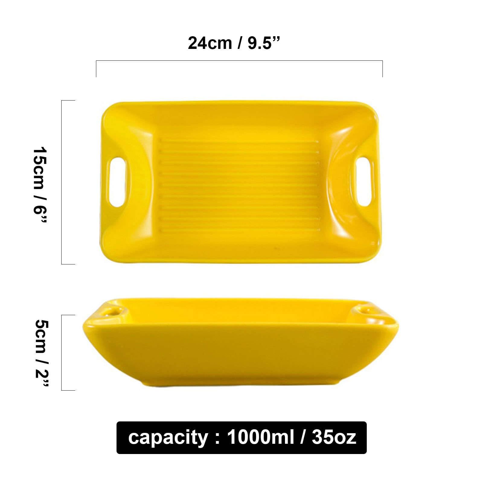 Fuentes de cerámica para Horno, Juego de 2 bandejas pequeñas para lasaña, Fuente para Horno de 1000 ml, Fuente para Asar, Color Amarillo, 24 x 15 x 5 cm