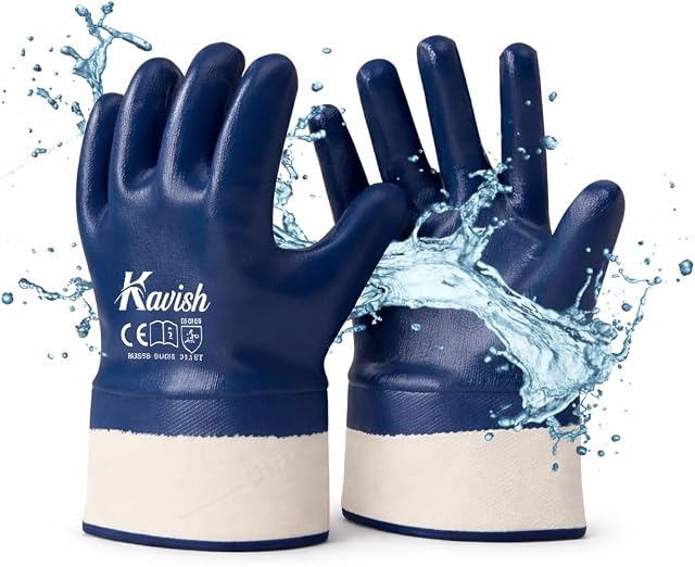 Kavish Blue Nitrile Coated Work Gloves Heavy-Duty Oil & Water Resistant Safety Gloves with Grip for Industrial Mechanical Use