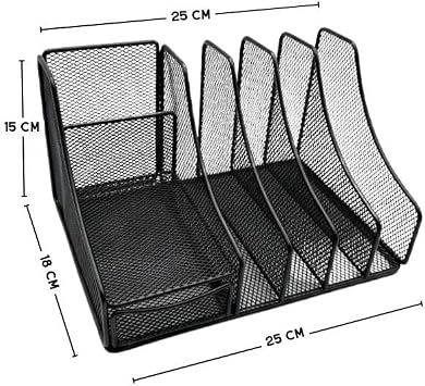 Temel Siyah Metal Mesh Masaüstü Organizer Çekmeceli Dosyalık 25x18x15 cm 9538