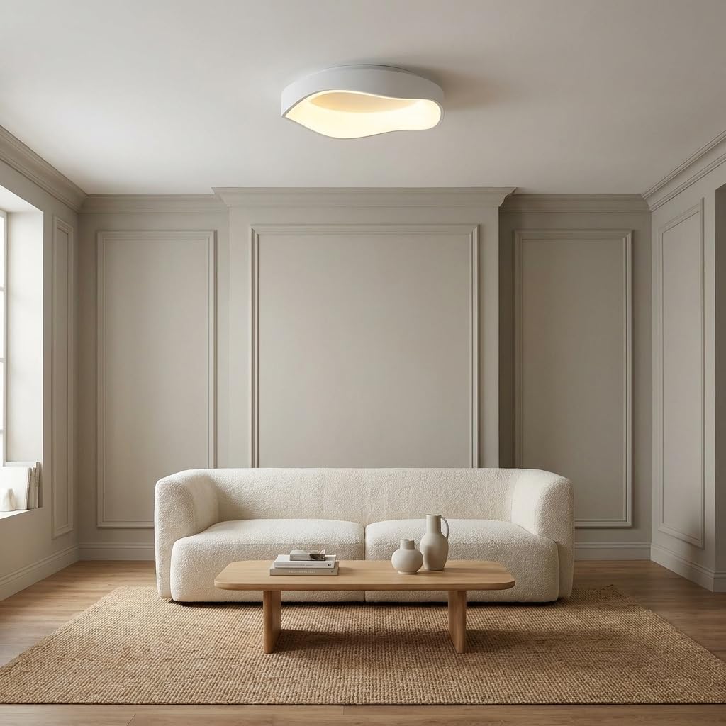 Alpinaluz Plafón LED de Techo Blanco Ø40 cm – 36 W, Luz Seleccionable 3000K/4000K/6000K – Diseño Ondulado Irregular de Acero Mate con Difusor Acrílico Opal, Estilo Moderno Nórdico