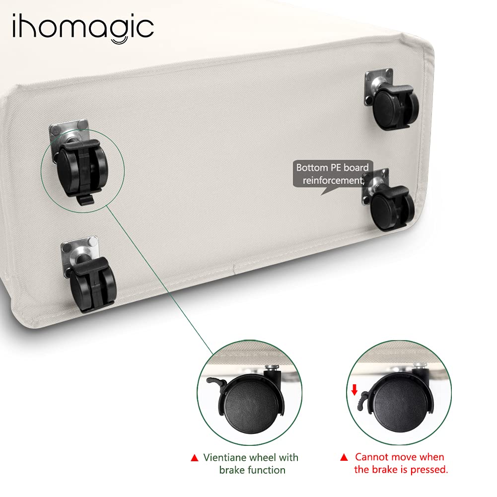 IHOMAGIC Cesto Biancheria con Ruote, Sottile portabiancheria della Biancheria Trasportabile 40L Ceste per Biancheria Pieghevole Impermeabile in Piedi Pratico casa Lavanderia, Bagno, Hotel, Beige - 4