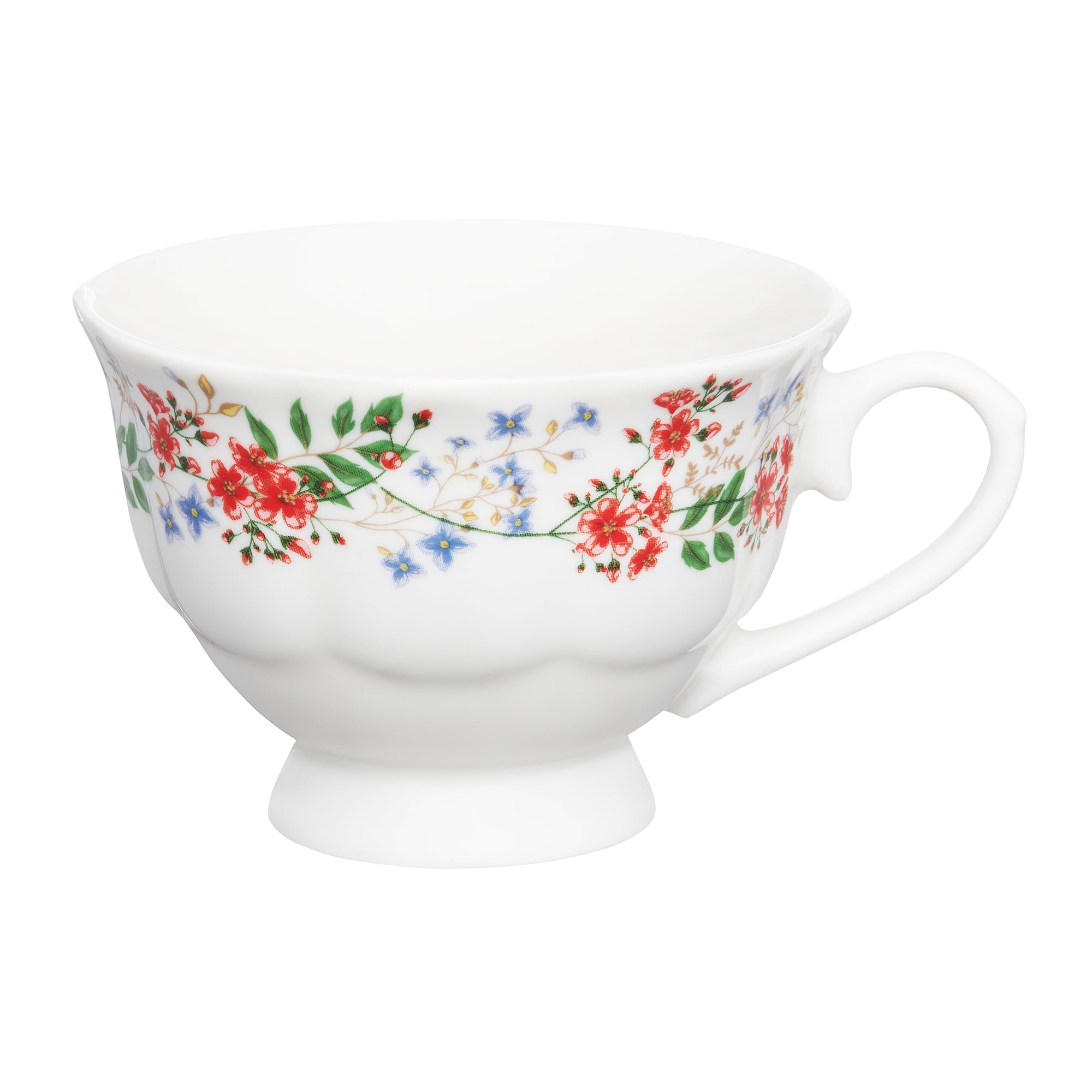 AMBITION Serwis Kawowy Rosalia dla 6 Osób Porcelana Biały z Kwiatowym Wzorem 12 Elementów 6 Filiżanek 200ml i 6 Spodków 17cm