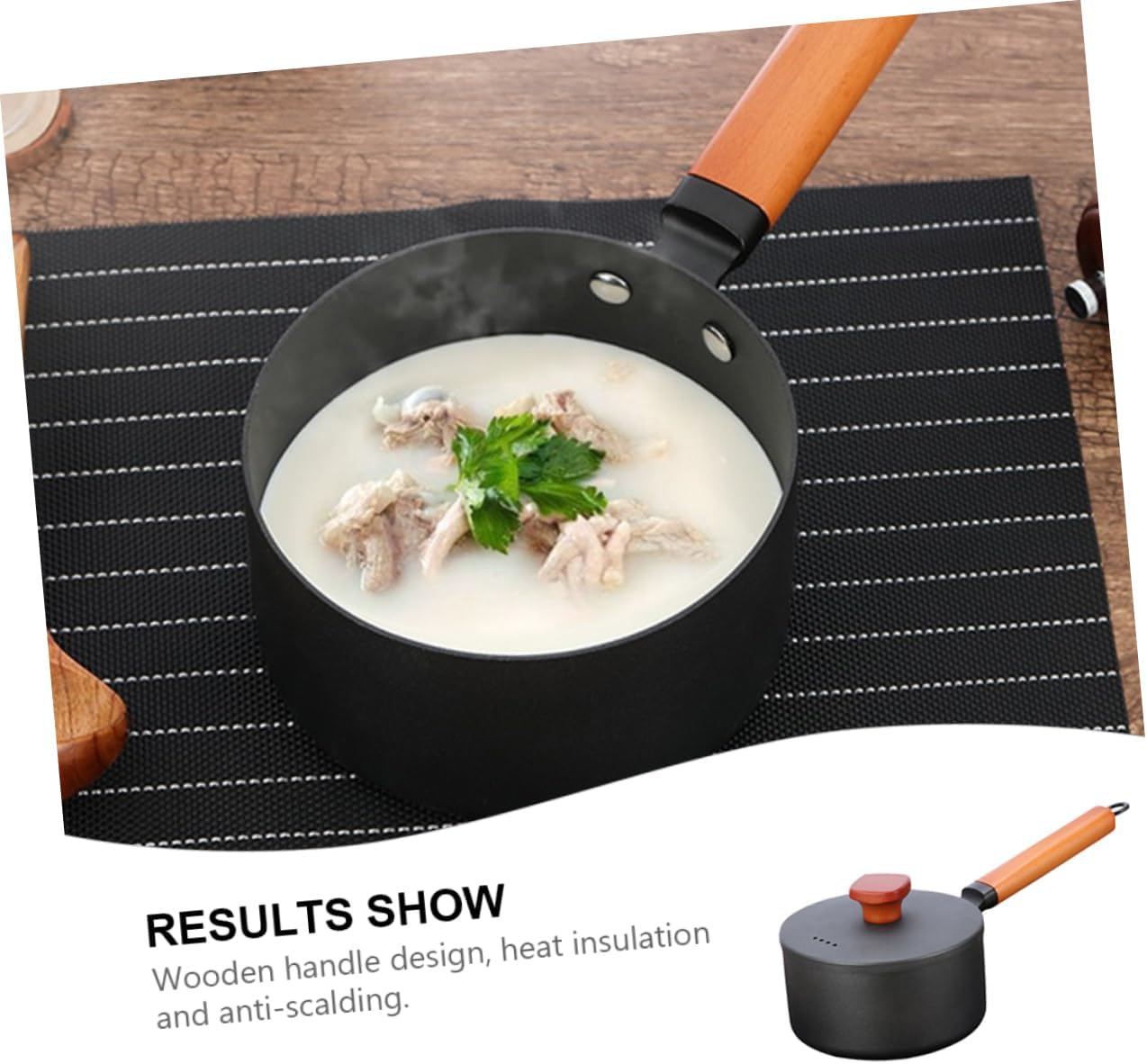 Non-Stick Sauce Pan Wooden Handle Universal Frying Pan for Gas and Induction Cooktops Sturdy Iron Kitchen Cookware for Cooking Milk Sauces and Butter