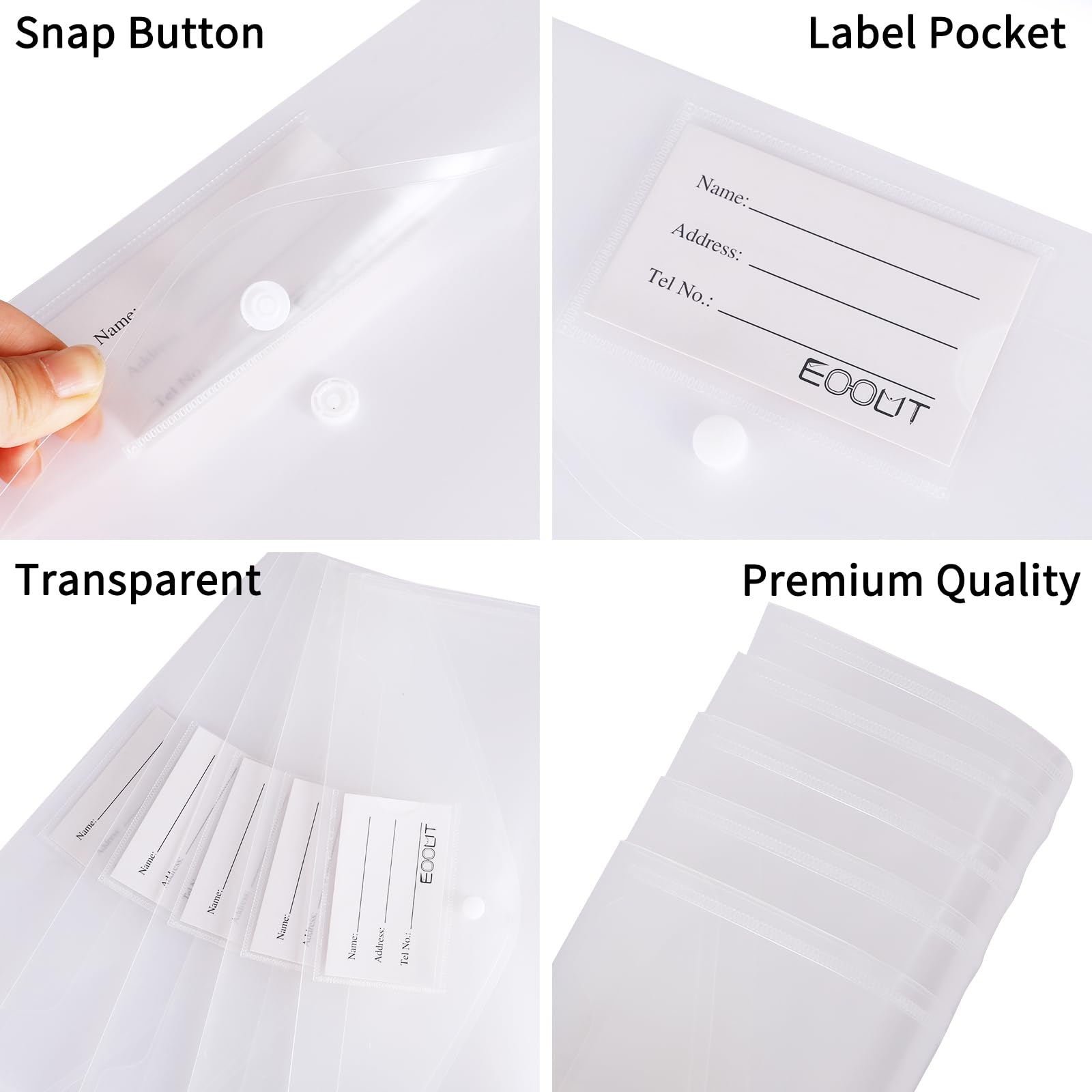 EOOUT 30pcs Plastic Envelopes, Clear Envelopes with Snap Closure - Image 3