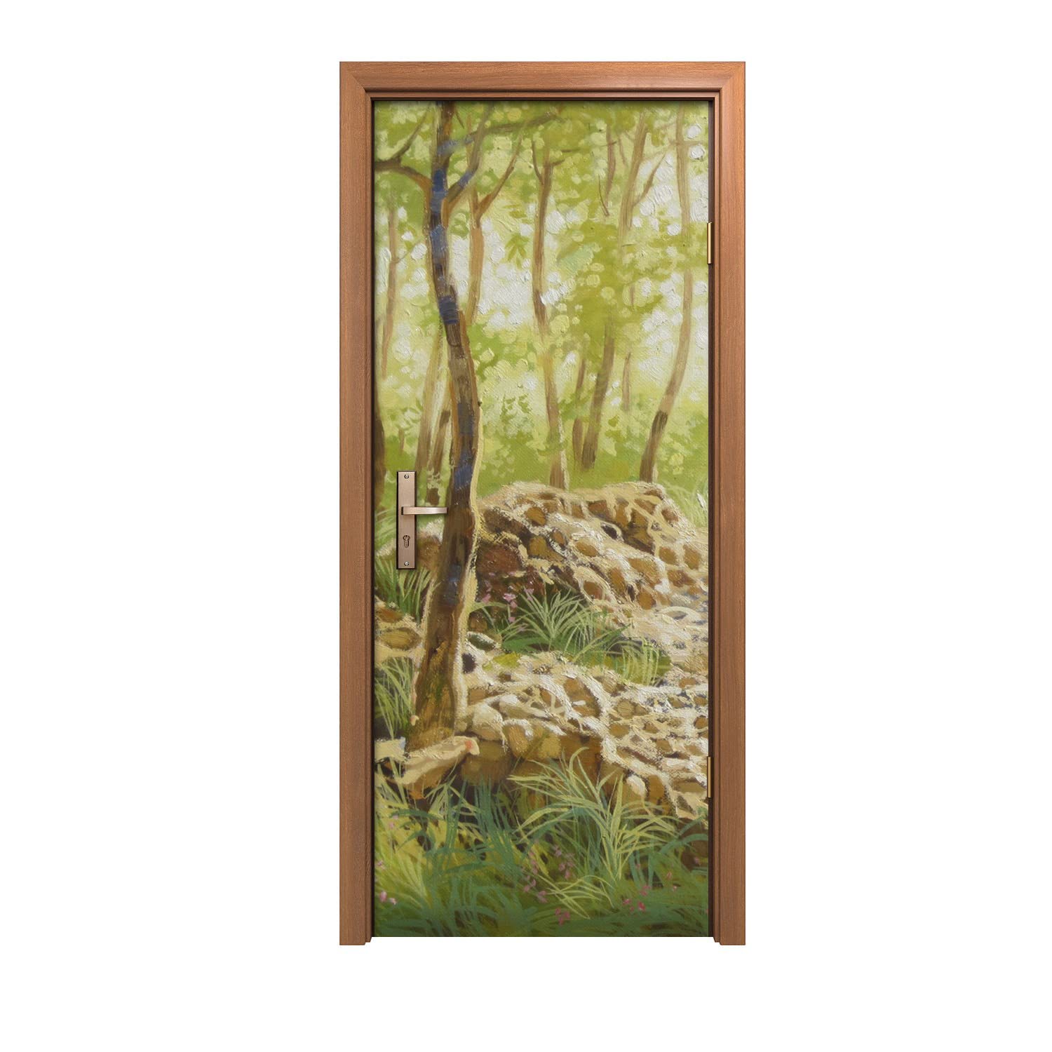 Autocollant de porte forêt décoration murale nature sticker grand format 90x200cm Coloray