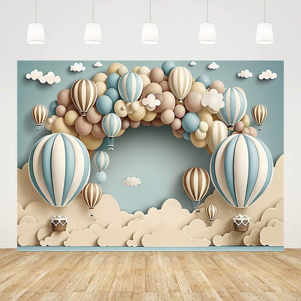 AIBIIN Balon na gorące powietrze tło fotograficzne niebieskie niebo chmury sesja zdjęciowa tło noworodka baby shower ciasto rozbić dekoracja studio rekwizyty 3 x 2 m