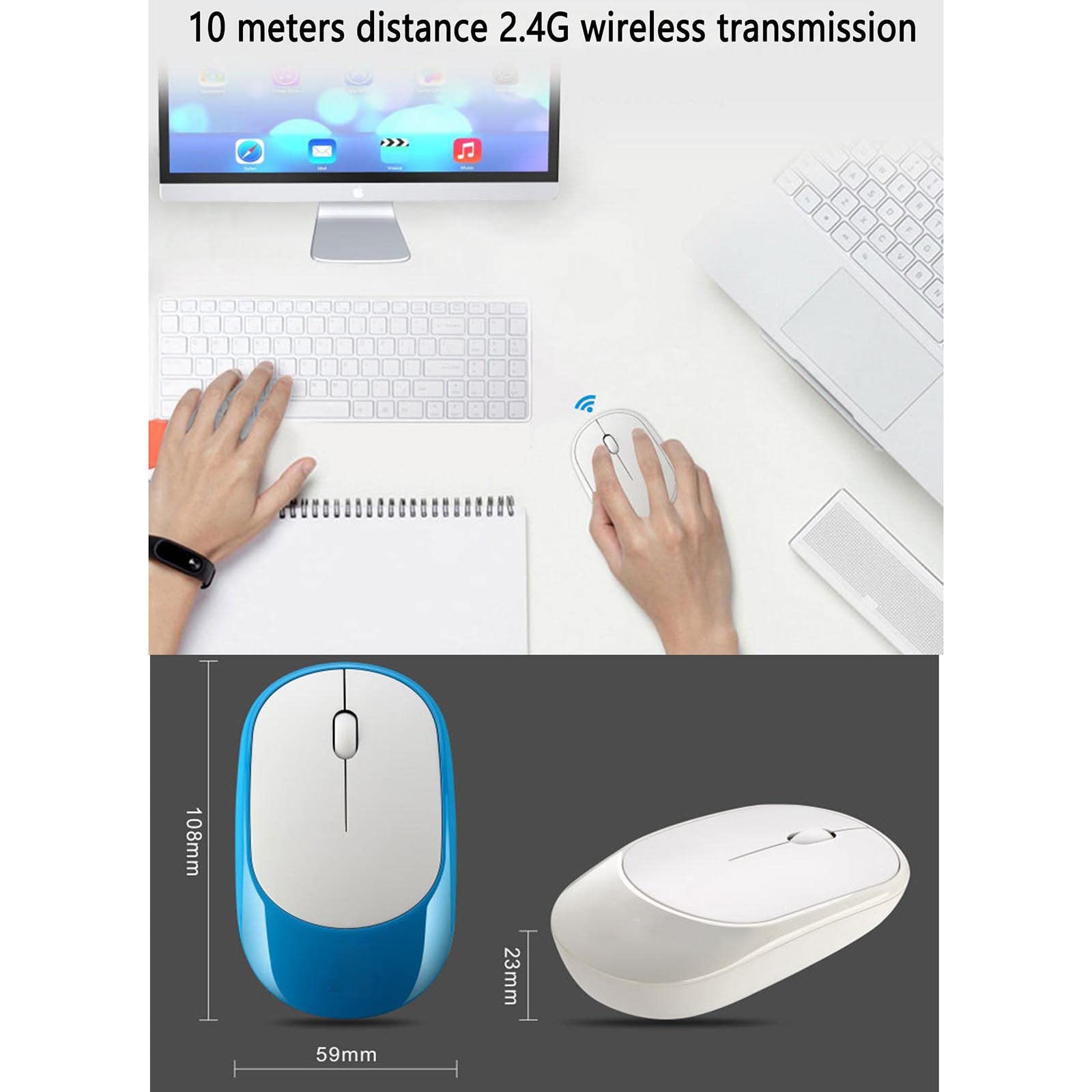 Mysz Mysz bezprzewodowa Mysz komputerowa do laptopa USB do gier z możliwością ładowania Ergonomiczna mysz Urządzenie wskazujące Ergonomia Czterokierunkowe kółko przewijania 2,4G Fotoelektryczny akumul