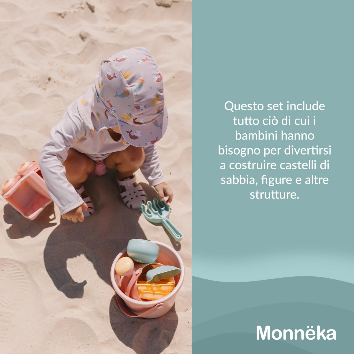 Set Giocattoli Spiaggia Bambini | Secchiello, Palette, Rastrello, Annaffiatoio, Camion | Giochi Mare Bambini 1 Anno, 2 Anni | Ecologico Senza BPA | Borsa Spiaggia | Whale Teal