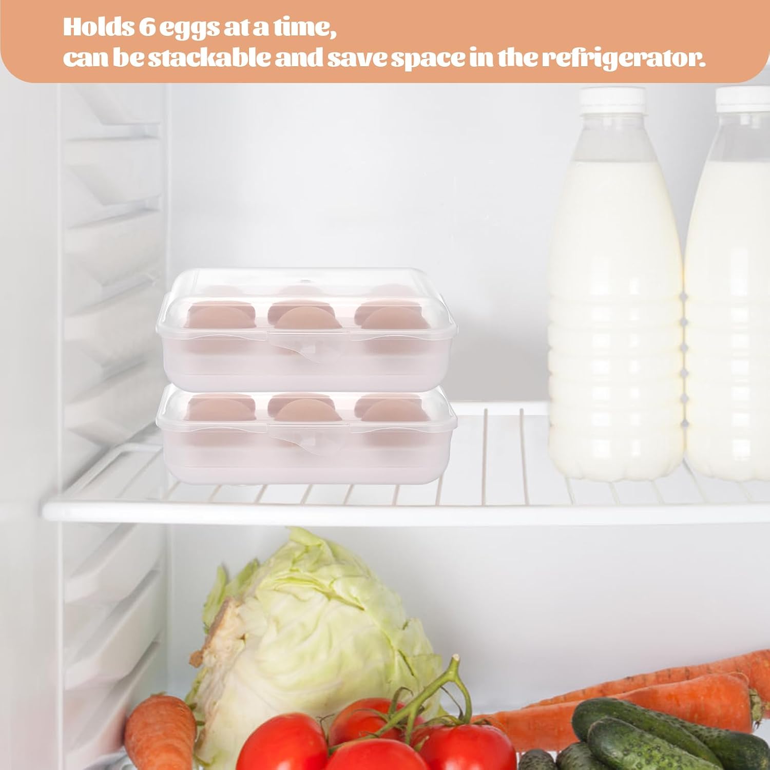 BSTKEY 6 Grid Egg Storage Container - Refrigerator Crisper protection, Plastic Egg Tray, Portable Camping/Picnic Essential