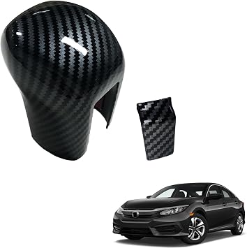 AJHLJ 10th Gen Civic Gear Shifting Knob Cover CVT Automatic Transmission Lever Trim Interior Accessories Compatible with Honda Civic 2016 2017 2018 2019 2020 2021 Carbon Black
