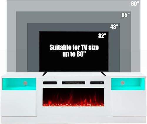 Miniatura 5 de AMERLIFE - Soporte de TV con chimenea, centro de entretenimiento con luz LED y chimenea eléctrica de 36 pulgadas, soporte de entretenimiento moderno