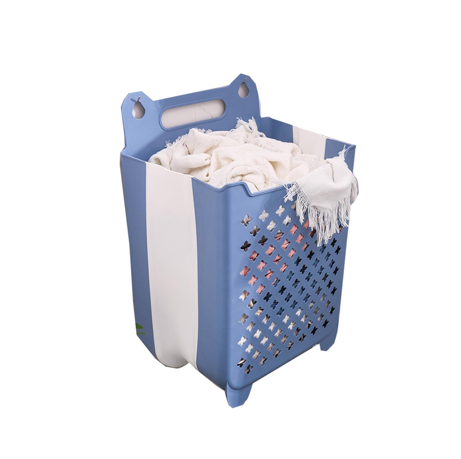 Collapsible Laundry Basket Wall Hanging Laundry Hamper with Handle (L,blue)