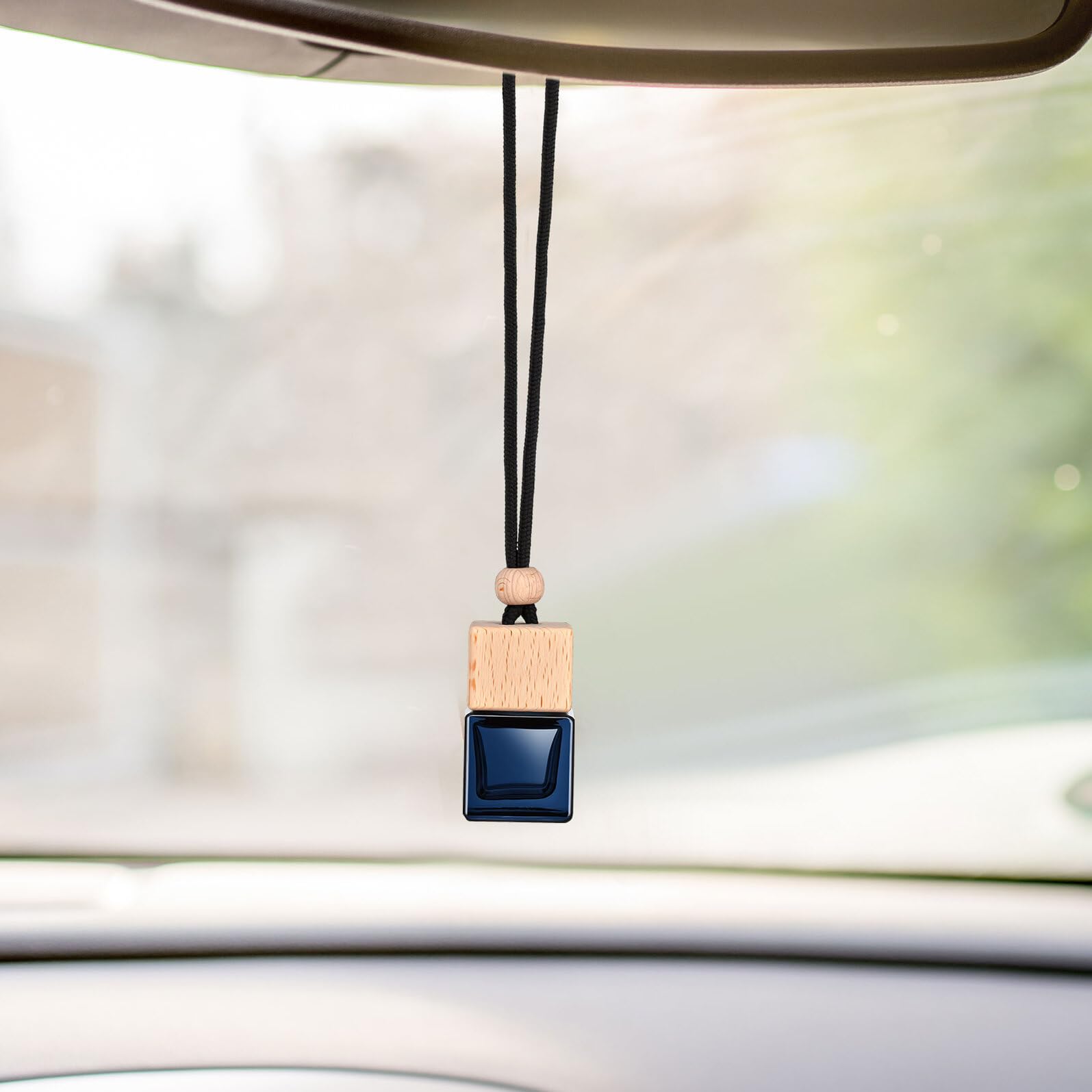 Bottiglia di Profumo Auto Nera 10 Pezzi in Vetro e Legno | Cordino Sospeso, per Specchietto Retrovisore, Contenitore Vuoto Ricaricabile