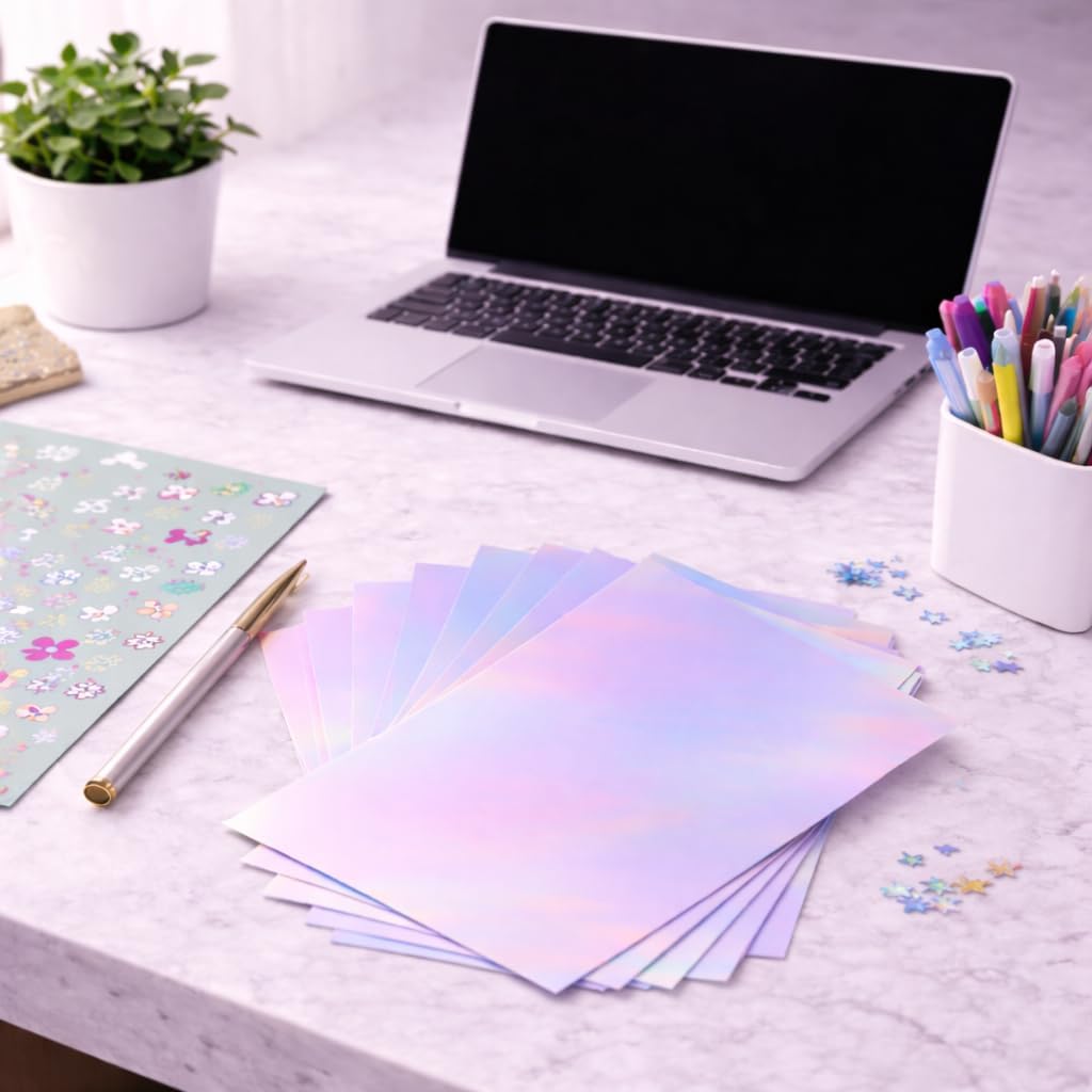 Avarrix US Printable Vinyl Sticker Paper for Inkjet & Laser Printers, Holographic Glossy, 20 Sheets, Waterproof Sticker Paper, Printable Vinyl Sheets, Quick-Dry Vibrant Colours, A4 Size