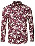 Lars Amadeus Men's Floral Dress Shirts Long Sleeve Casual Button Down Shirts 100% Cotton X-Large Burgundy