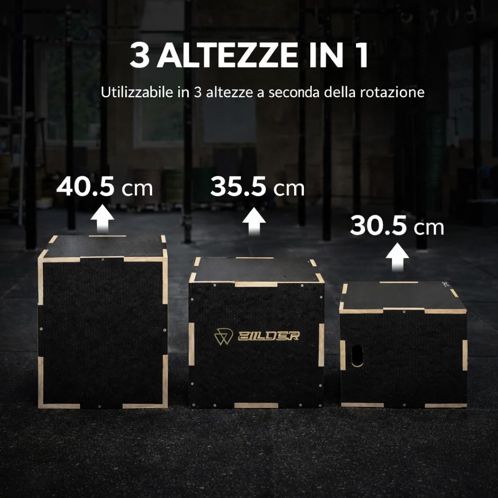 BILDER Plyo Box 3 in 1 in Legno Antiscivolo – Box Pliometrico con 3 Altezze per Allenamento Funzionale