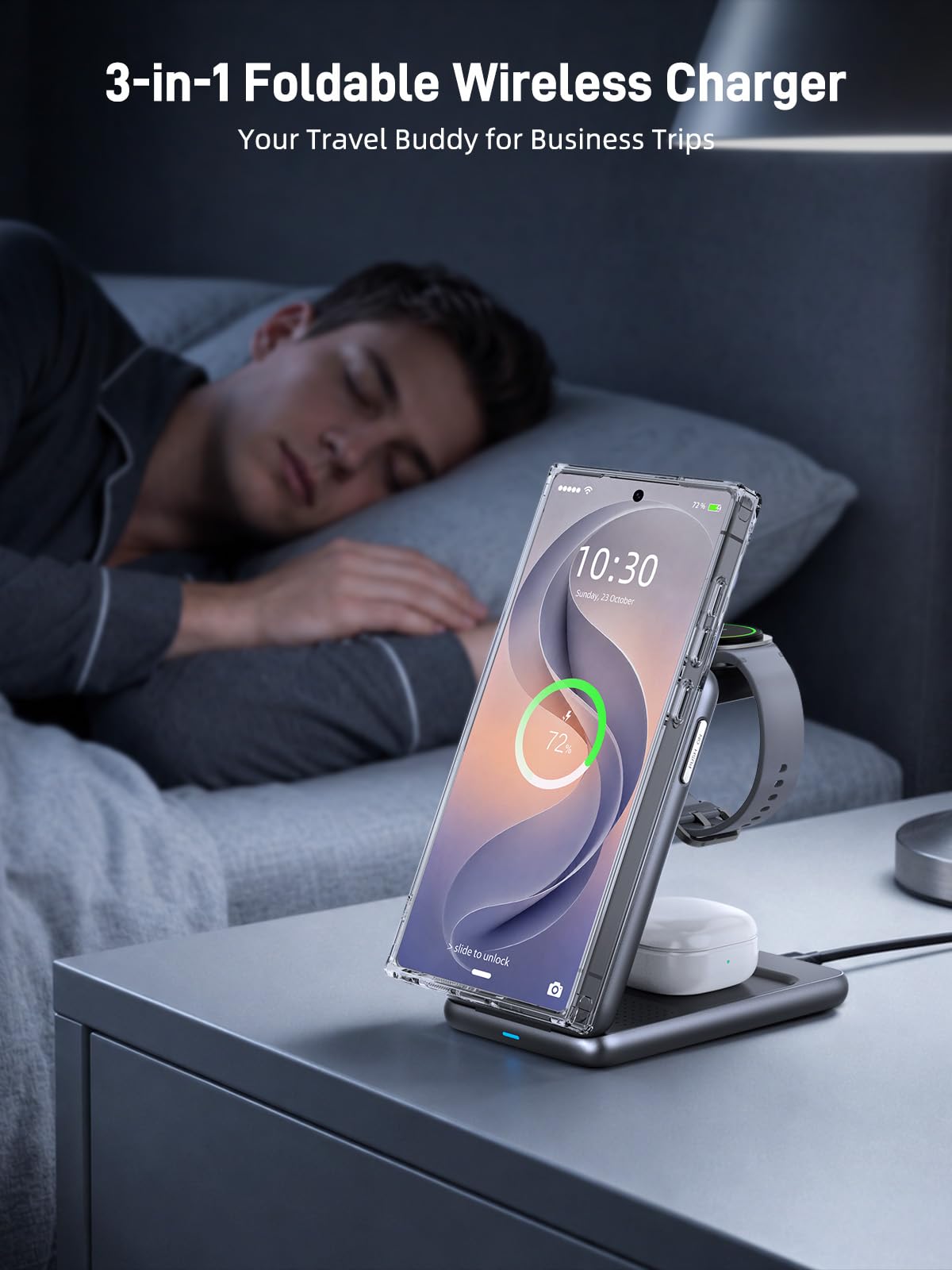 Magnetyczna ładowarka bezprzewodowa do Samsung Galaxy S25 Ultra S24, składana ładowarka Mag-safe Ładowarka do zegarka Samsung kompatybilna z Galaxy Watch Ultra 7 6 Galaxy Buds 2 (Zwart)