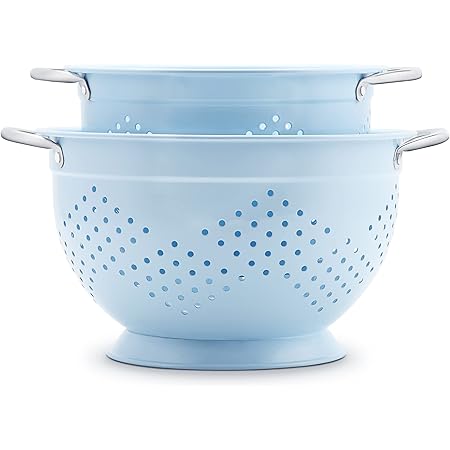 Rorence Powder Coated Steel Colander Set of 2 - Blue