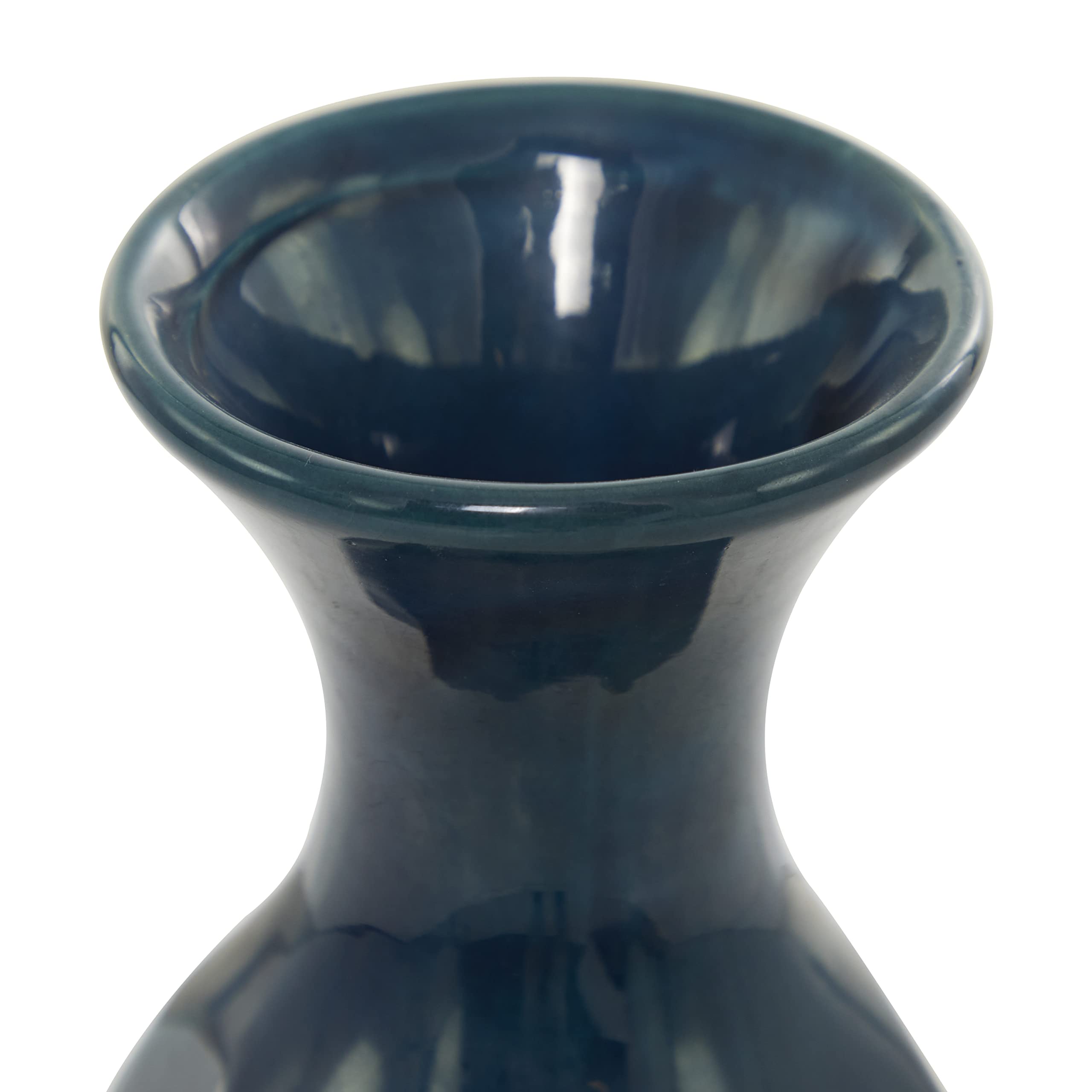 Deco 79 Ceramic Faceted Vase with Gold Accents, 5" x 5" x 15", Blue