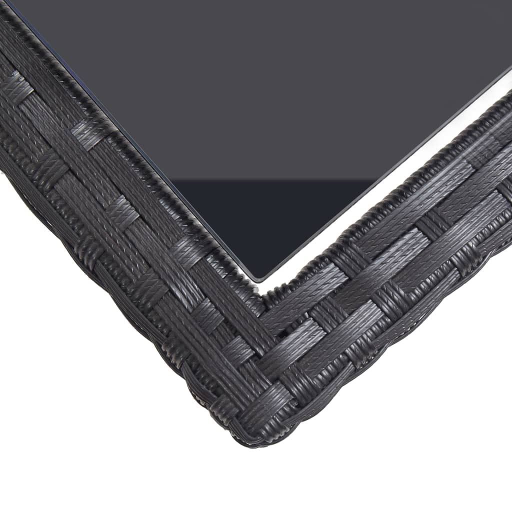 Mesa de jardín de ratán de polietileno, color negro, 110 x 53 x 72 cm, con placa de cristal, marco de acero estable, ratán sintético resistente al agua, para terraza y jardín