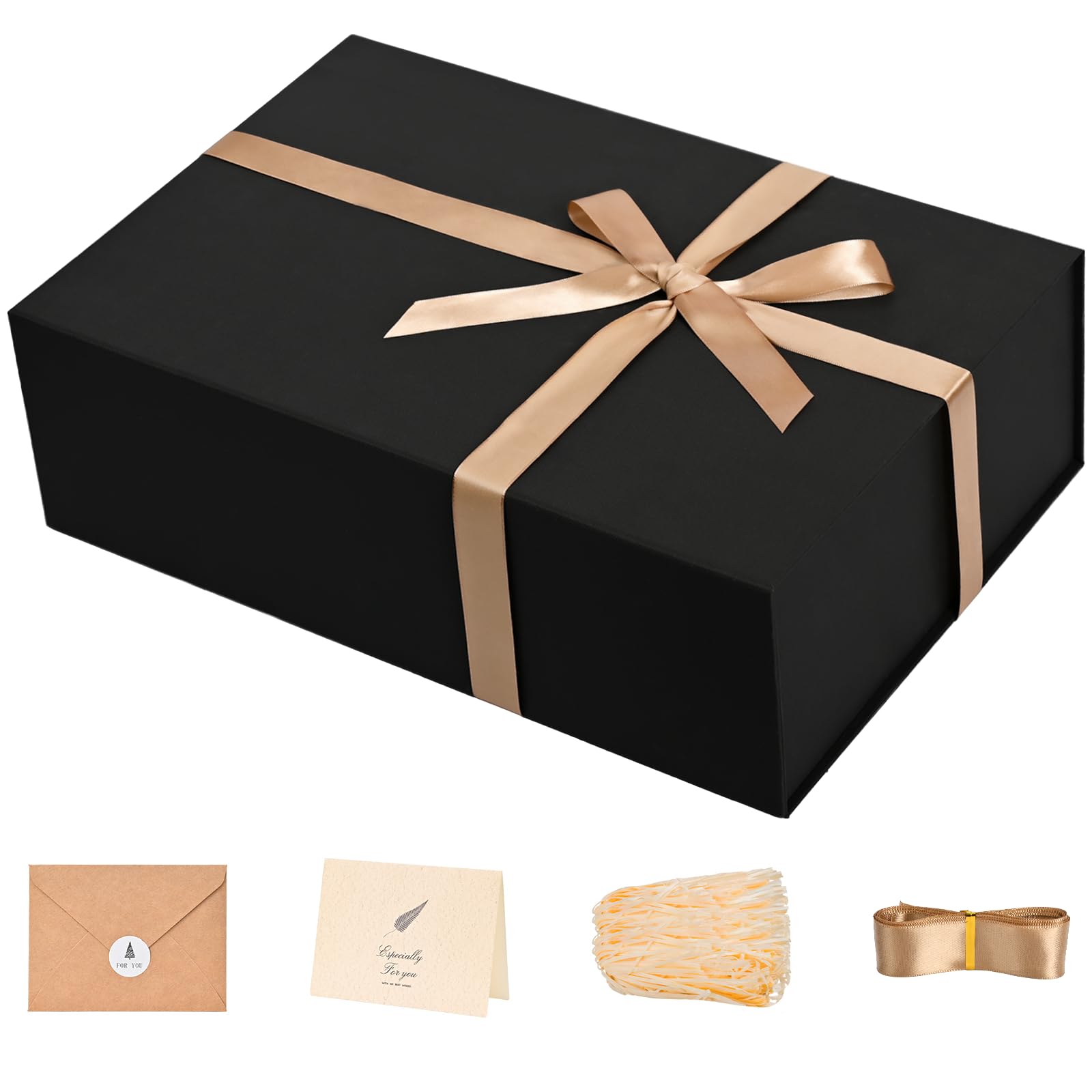LIFELUM Gift Box 13.5''x10''x4'' Large Gifts Box with Magnetic Lids Black Gift Boxes for Birthday, Christmas, Wedding gifts Contains Card, Ribbon, Filler