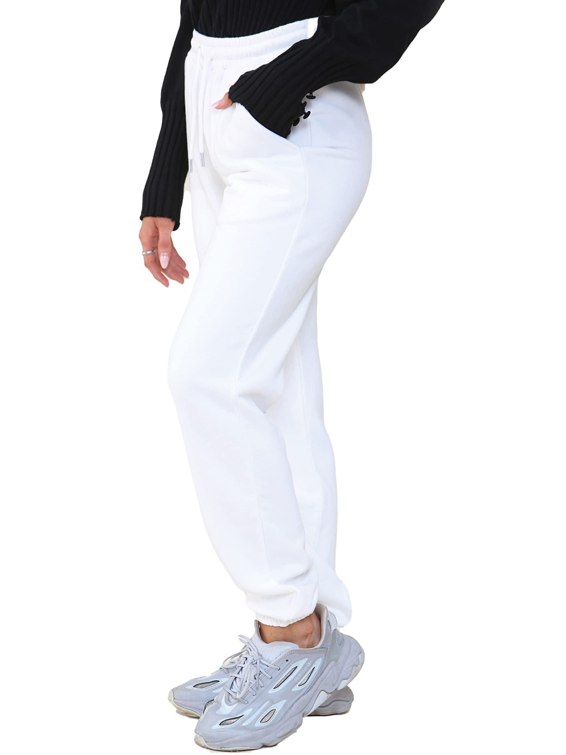 989Zé Enzo Women's Off-White Fleece Lined Joggers Soft Warm Loungewear Sweatpants Ezljg591 Jogger Off White S