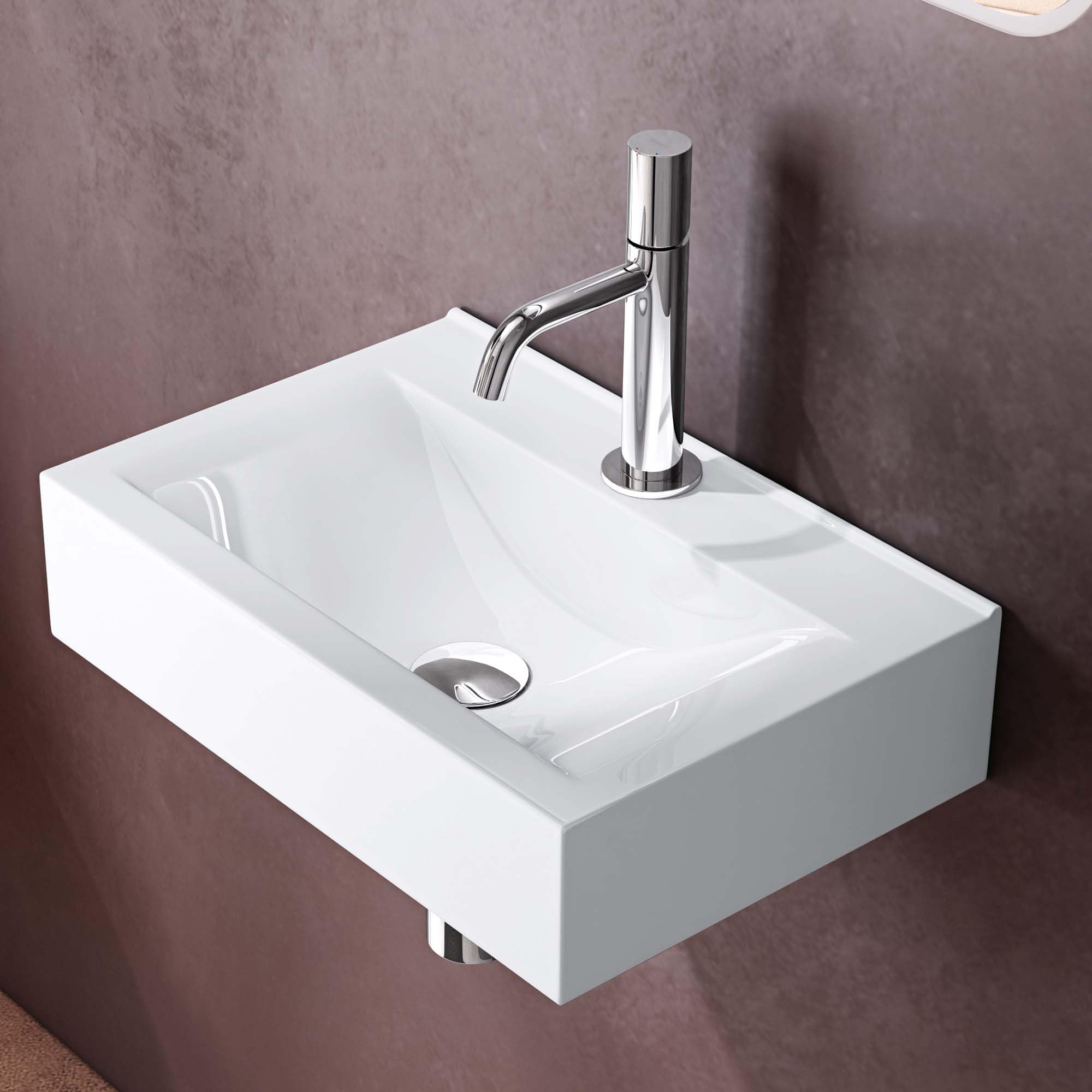 doporro Lavabo da Appoggio Lunghezza 45cm, Lavandino Bagno Rettangolare in Ceramica Nano Rivestimenti Brüssel118C, Bianco Lucido