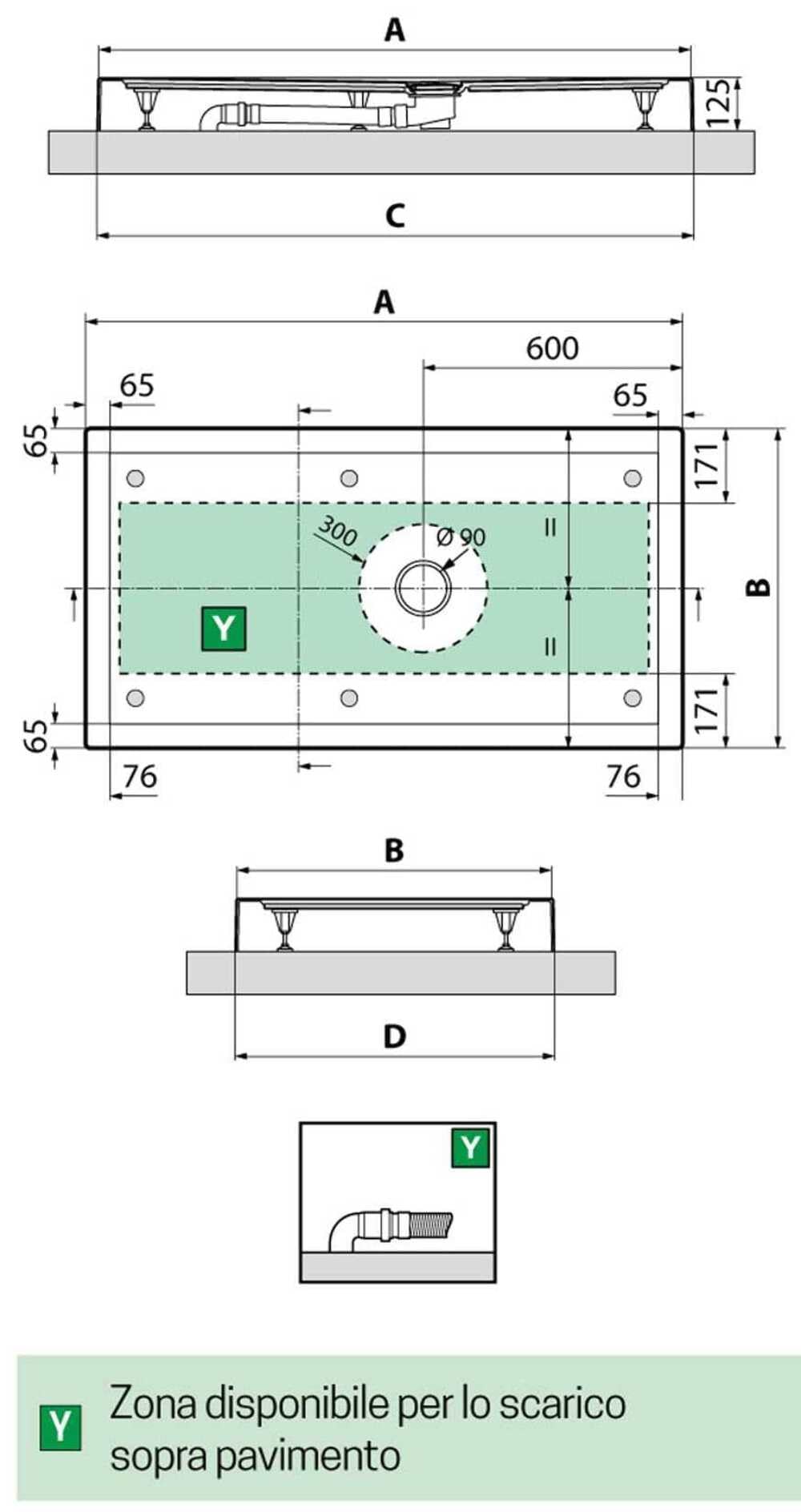 Plato ducha antideslizante Novellini Olympic Plus gris Altura grosor H 12,5 cm baño estable resistente espacio Perfil refuerzo metal acrílico resina Panel zona Apoyo Suelo Desagüe Desagüe Incluida