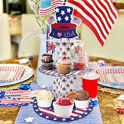 Prashent Cupcake Stand 4Th Of July Patriotic 3 Tier Cardboard Cupcake Tower Display American Flag Star Dessert Holder Decorations For Independence Day Party Baby Shower #TOP6