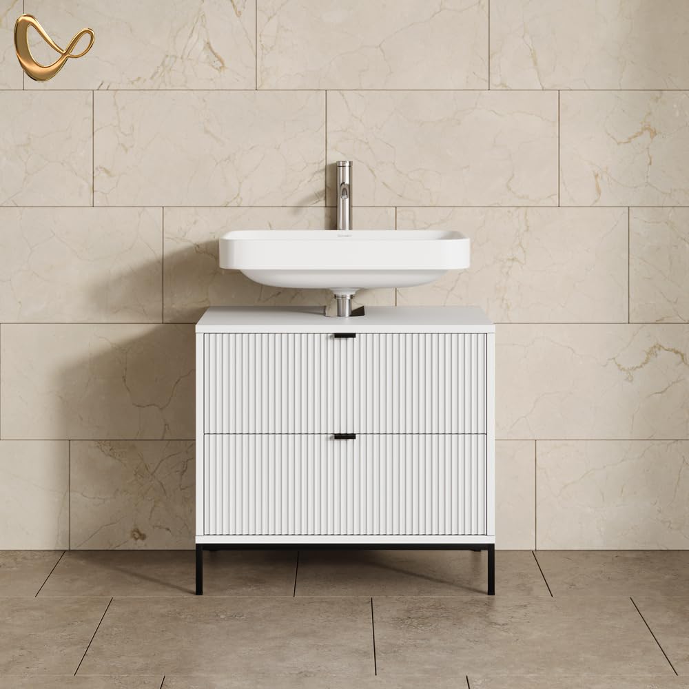 Livinity Meuble sous Vasque Simple Aterno, Blanc, 70x63cm avec 2 tiroirs coulissants