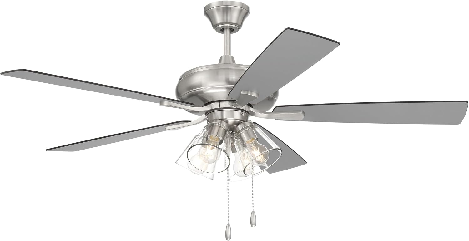 Craftmade 52" Eos 4 Light Ceiling Fan in Brushed Polished Nickel Finish with Reversible Brushed Nickel/Greywood Blades