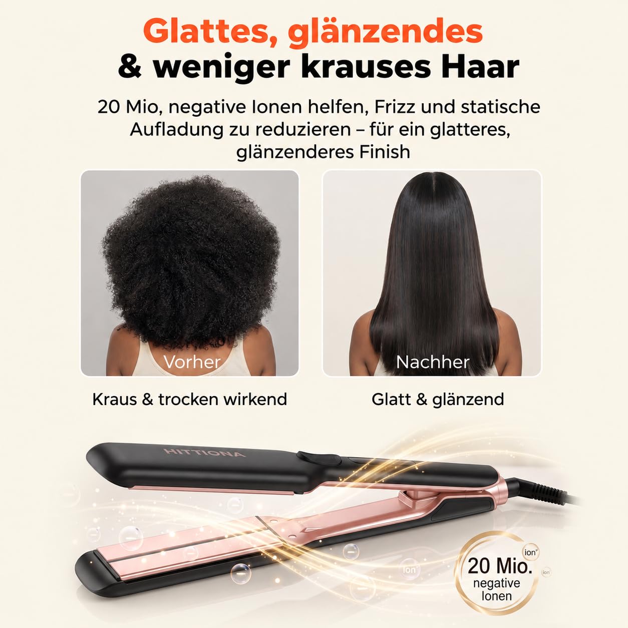 HITTIONA 1.75“ Professionelles Keramik Breit Glätteisen Ionen-Haarglätter - Schnelles Styling Reduziert Frizz & Statik mit Individuelle Regelung (150℃-230°C), Dual-Spannung für Langes Dickes