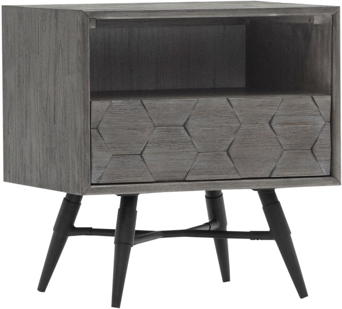 Armen Living Makena 1 Drawer Night Stand in Grey Acacia Wood