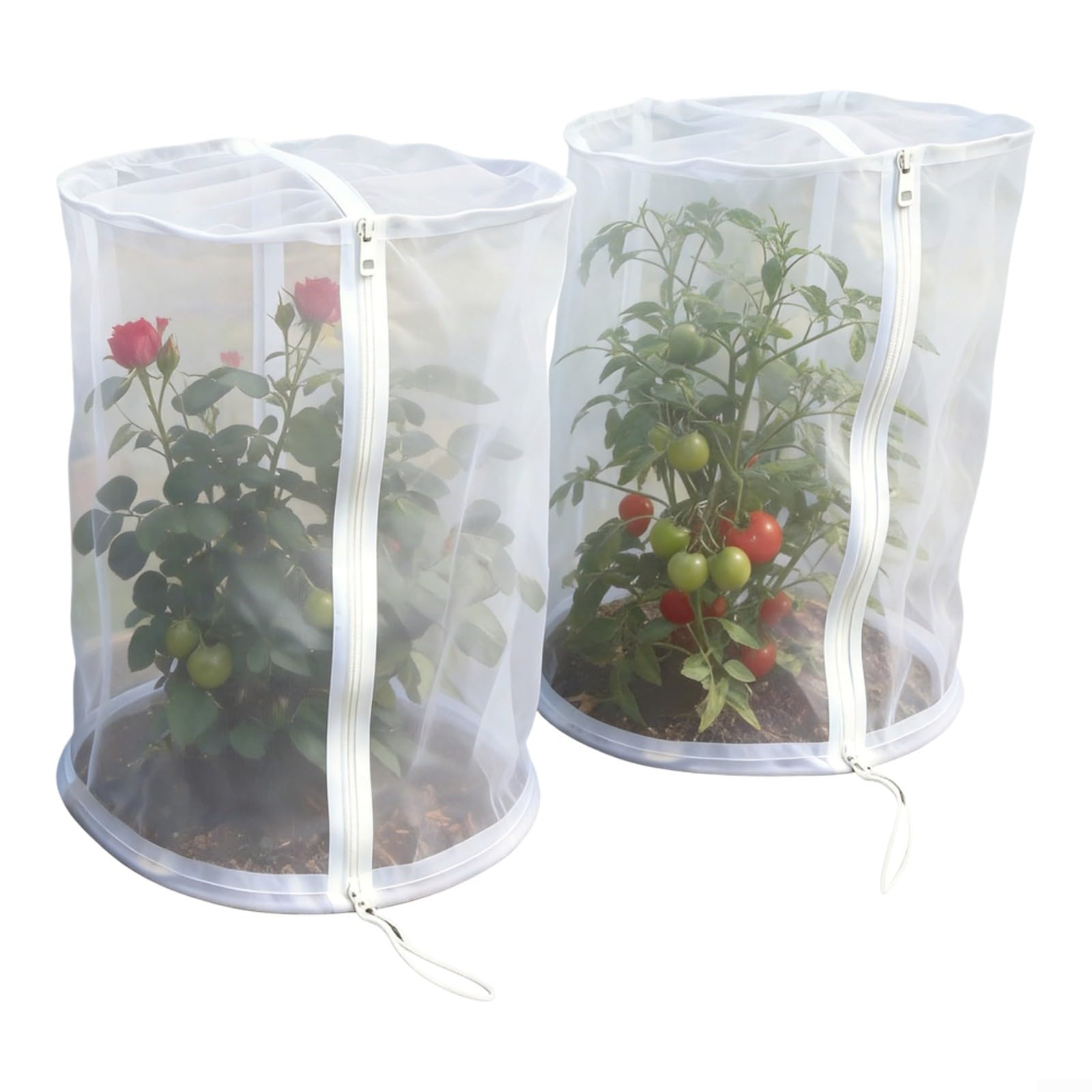 Glewi 2-Pack Reusable Dome Plant Covers with Zipper,Breathable Mesh Netting for Bird and Protection Weather-Resistant Garden Cloche for Tomatoes Cucumbers Roses White 17.7 * 17.7 * 31.5in